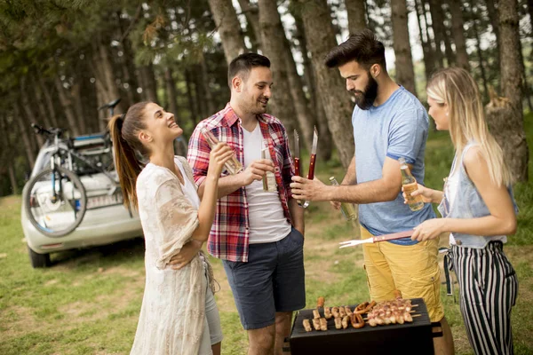 Gruppe Junger Leute Genießt Grillparty Der Natur — Stockfoto