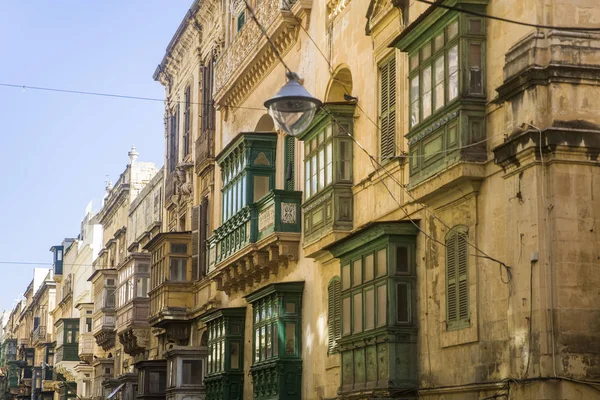 Hermosas Casas Antiguas Centro Ciudad Capital Valetta Malta — Foto de Stock