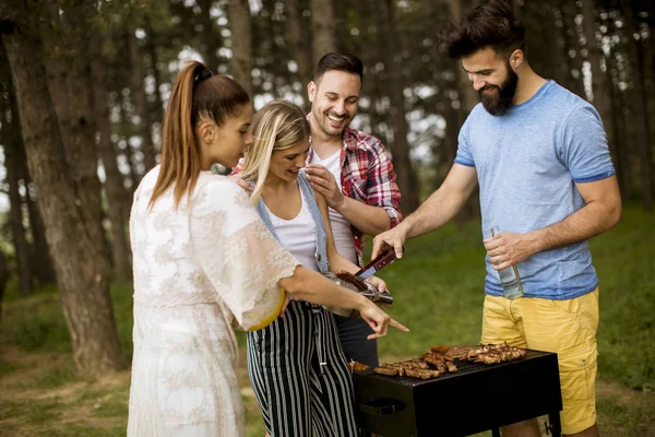 Jovens Gostando Churrasco Natureza — Fotografia de Stock