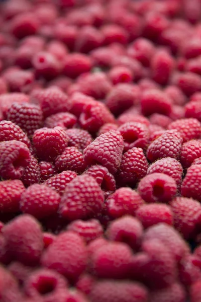 View Heap Fresh Raspberries Market Textured Background — Stock Photo, Image