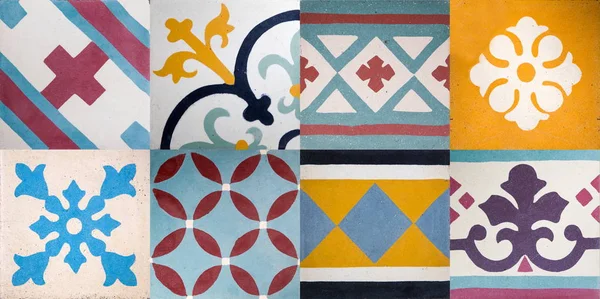 Set Van Kleurrijke Traditionele Balinese Keramische Tegels Met Geometrische Vorm — Stockfoto