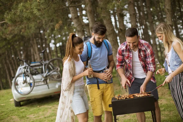 Young people enjoying barbecue party in the nature