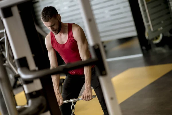 Homme Athlétique Faisant Des Séances Entraînement Pour Dos Avec Machine — Photo