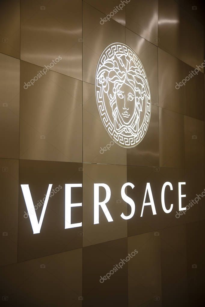 DOHA, QATAR - JANUARY 21, 2019: Detail from Versace shop in Doha, Qatar. It is an Italian fashion company founded by Gianni Versace in 1978.