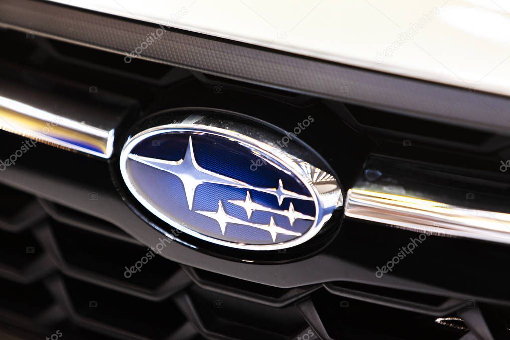 BELGRADE, SERBIA - MARCH 23, 2019: Detail of the Subaru car in Belgrade, Serbia. Subaru is the automobile manufacturing division of Japanese Fuji Heavy Industries founded at 1953.