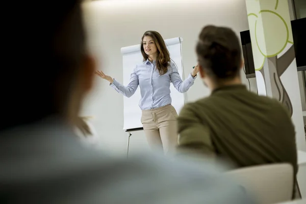 Creative Positive Female Leader Talking Business Plan Students Workshop Small — Stock Photo, Image