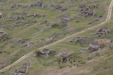 Gürcistan'da Gürcü kaya mağara şehir Uplistsikhe de havadan görünümü