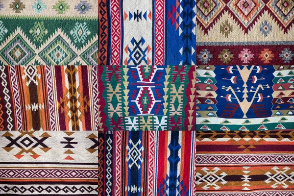 Conjunto Las Alfombras Tradicionales Georgianas Hechas Mano Con Patrón Geométrico — Foto de Stock