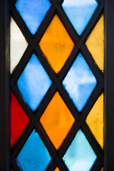 Närbild Detalj Färgglada Målat Glas Fönster — Stockfoto