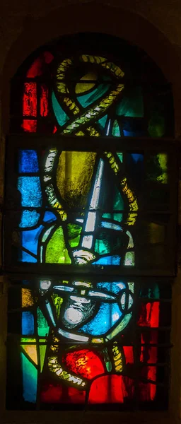 Detail Van Gebrandschilderd Glas Van Eglise Saint Vincent Des Baux — Stockfoto