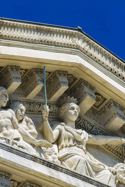 Detail of Court house (Palais de Justice) from 1846, neoclassical monument of Nimes, France.
