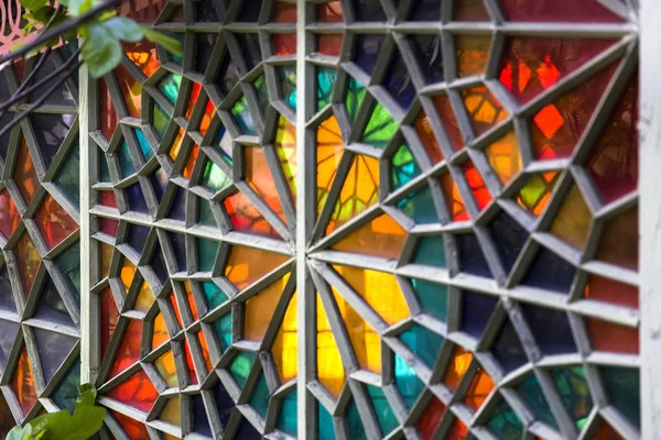Closeup Detail Colorful Stained Glass Window — Stock Photo, Image