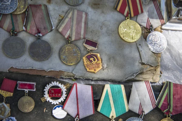 Tbilisi Georgia May 2019 Old Soviet Badges Orders Medals Sold — Stock Photo, Image