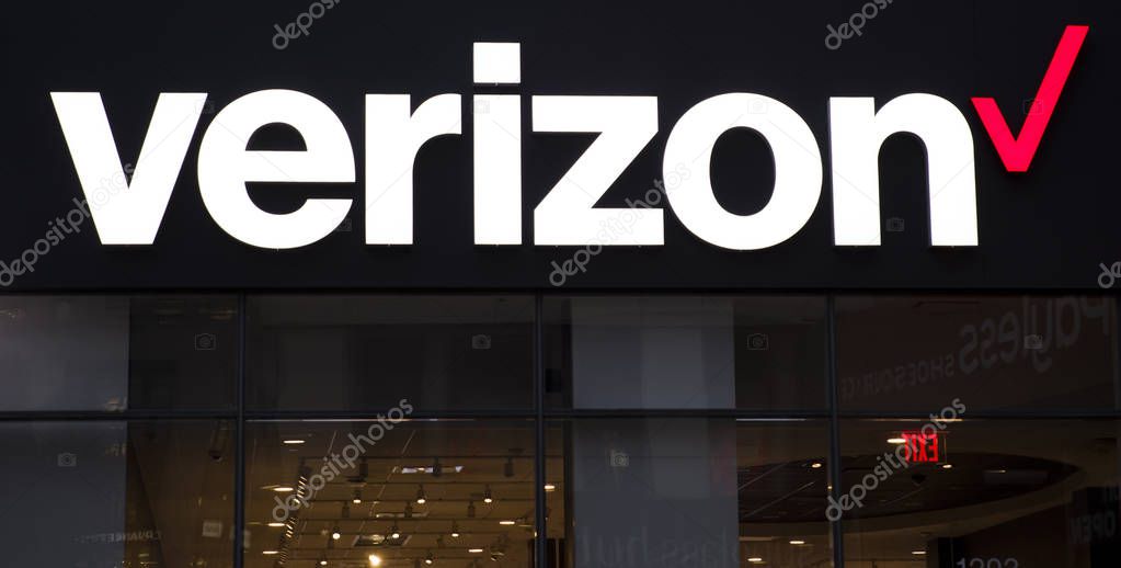NEW YORK, USA - AUGUST 31, 2017: Detail of Verizon store in New York City, USA. Verizon is the largest U.S. wireless service provider.