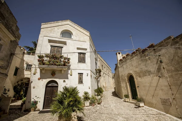 Beskåda Den Smala Gatan Den Antika Townen Matera Basilicata Region — Stockfoto