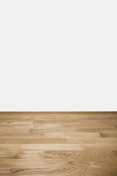 Copyspace Achtergrond Met Een Lege Witte Muur Met Een Hardhouten — Stockfoto