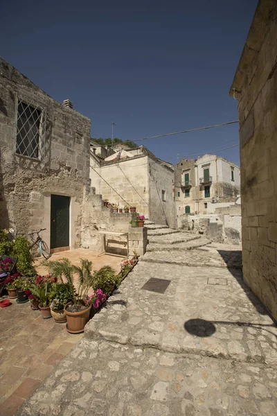 Beskåda Den Smala Gatan Den Antika Townen Matera Basilicata Region — Stockfoto
