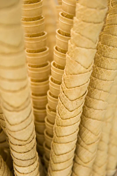 Closeup Stack Empty Waffle Ice Cream Cones — Stock Photo, Image