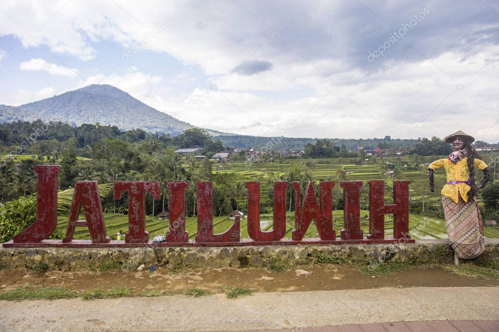 Sign at rice fields of Jatiluwih in southeast Bali, Indonesia