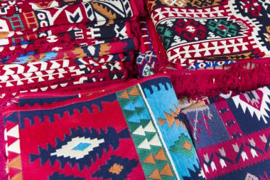 Eski ev yapımı Türk oryantal halı çeşitlerinin yakın çekim