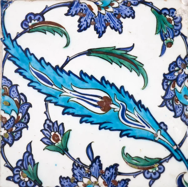 Alte Osmanische Handgefertigte Türkische Fliesen Mit Floralen Mustern Aus Dem — Stockfoto