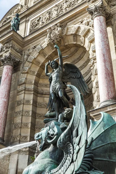 Detalj Fontaine Saint Michel Paris Frankrike — Stockfoto