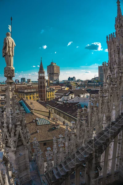 Vista Panorâmica Horizonte Cidade Vista Dos Terraços Catedral Milão Itália — Fotografia de Stock