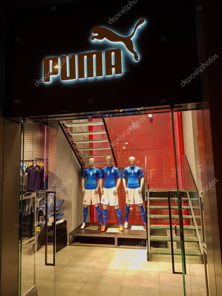 FLORENCE, ITALY - SEPTEMBER 18, 2016: Detail of the Puma store in Florence, Italy. It is European multinational company for forathletic and casual footwear founded at Germany in 1948.
