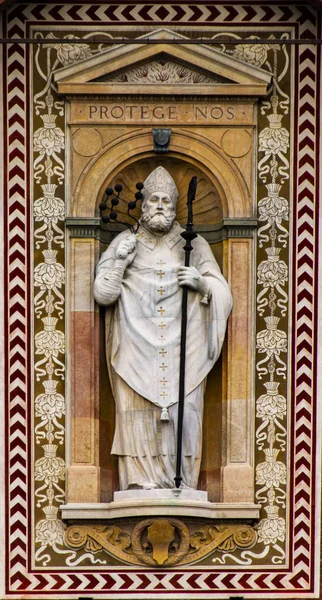 Closeup Statue Saint Ambrose Torre Del Filarete Sforza Castle Milan — Stock Photo, Image