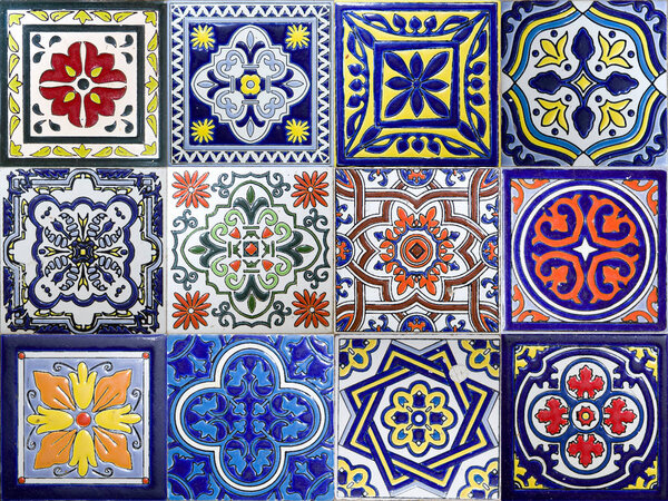 Set of colorful traditional ceramic tiles from Cartagena, Colombia