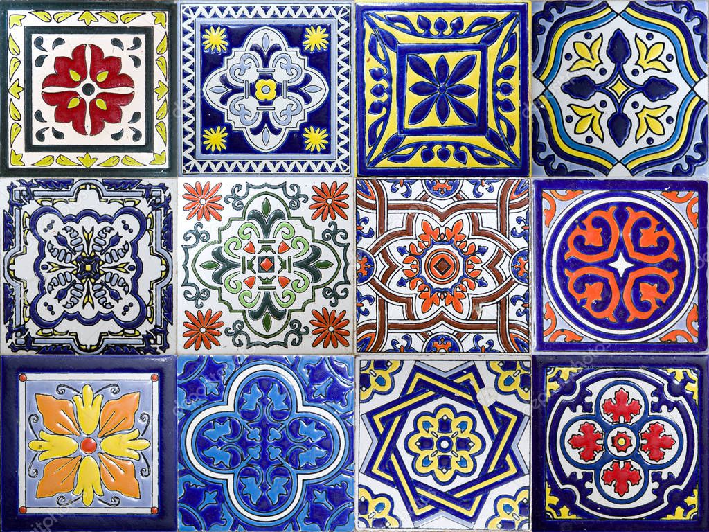 Set of colorful traditional ceramic tiles from Cartagena, Colombia