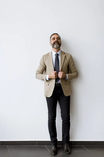 Portret Bearded Handsome Middle Aged Businessman Wall — Stockfoto