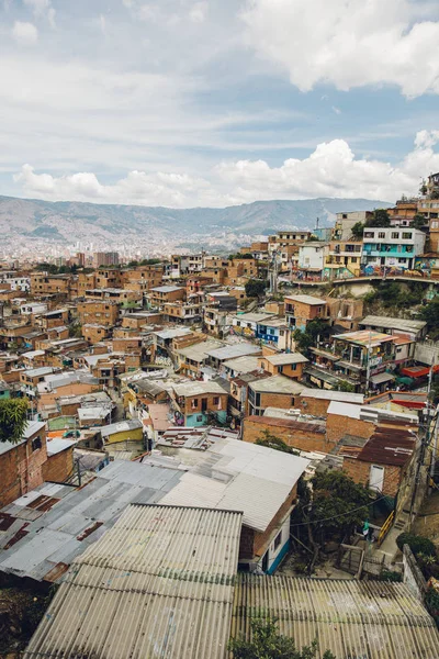 Over view at houses on the hills of Comuna 13 in Medellin, Columbia