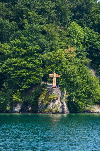 Jesus Christ statue on Lucerne lake in Switzerland. Statue was made by by Josef Vetter at 1900.