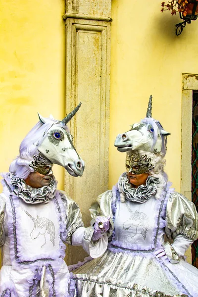 Venice Itálie February 2013 Neidentifikované Osoby Benátskou Karnevalovou Maskou Italských — Stock fotografie