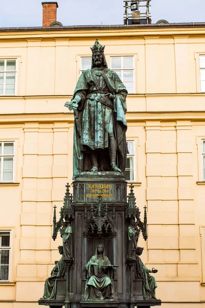 Statue Charles Holy Roman Emperor Krizovnicke Square Prague Czech Republic — Stock Photo, Image