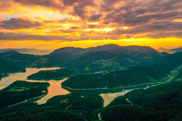 Vue Sur Lac Zaovine Depuis Montagne Tara Serbie — Photo