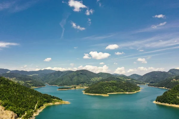 Vista Lago Zaovine Desde Montaña Tara Serbia — Foto de Stock