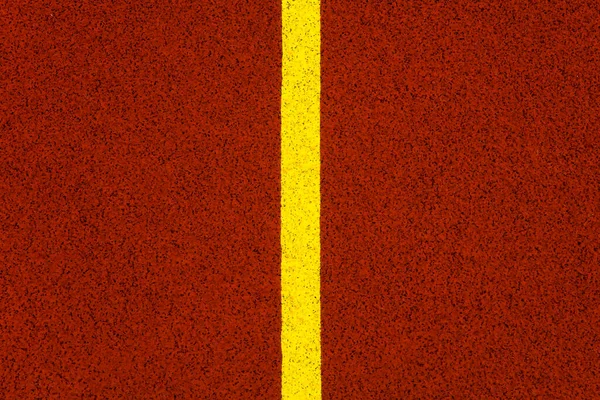 Closeup Yellow Line Red Stadium Running Track — Stock Photo, Image