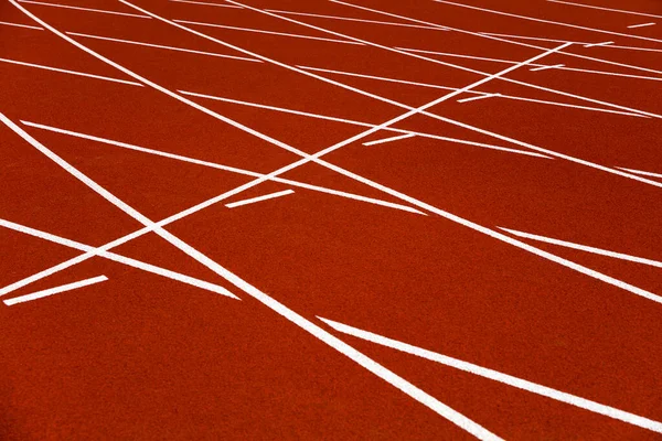Primer Plano Las Líneas Blancas Pista Atletismo Del Estadio Rojo — Foto de Stock
