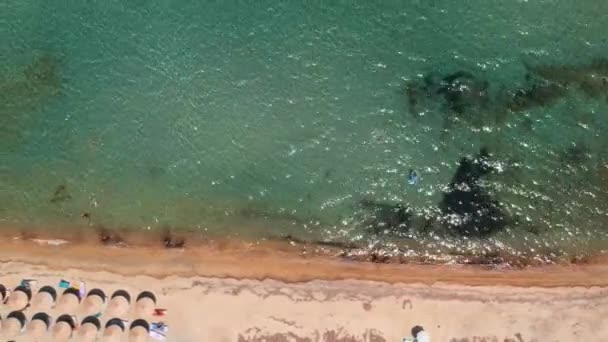 Luftaufnahme Strand Von Nea Roda Auf Der Halbinsel Chalkidiki Griechenland — Stockvideo