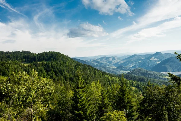 Vista Aérea Lejana Lago Zaovine Desde Montaña Tara Serbia — Foto de Stock