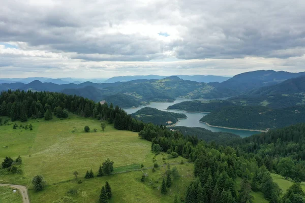 Vista Lago Zaovine Desde Montaña Tara Serbia —  Fotos de Stock