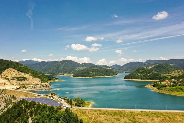 Vista Lago Zaovine Montanha Tara Sérvia — Fotografia de Stock