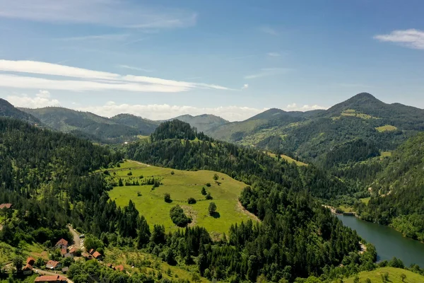 Pohled Jezero Zaovine Hory Tara Srbsku — Stock fotografie