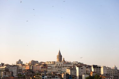 Türkiye 'nin İstanbul kentindeki Ortaçağ Taş Galata Kulesi' nde panoramik manzara