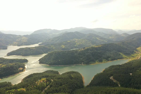 Vista Lago Zaovine Montanha Tara Sérvia — Fotografia de Stock
