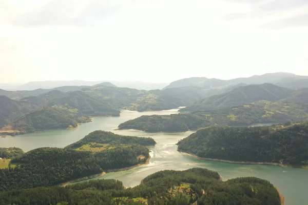 Вид Озеро Заовін Гори Тара Сербія — стокове фото