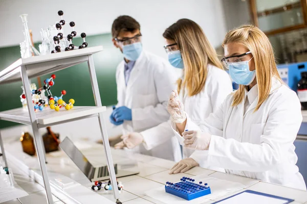 Unga Forskare Analyserar Kemiska Data Laboratoriet — Stockfoto