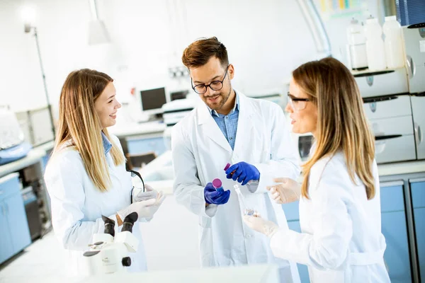 Jonge Onderzoekers Die Chemische Gegevens Het Laboratorium Analyseren — Stockfoto